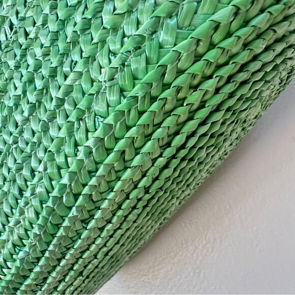 VTG Donna Dixon Kelly Green Braided Handle Raffia Woven Shoulder Bag Purse - Picture 5 of 15